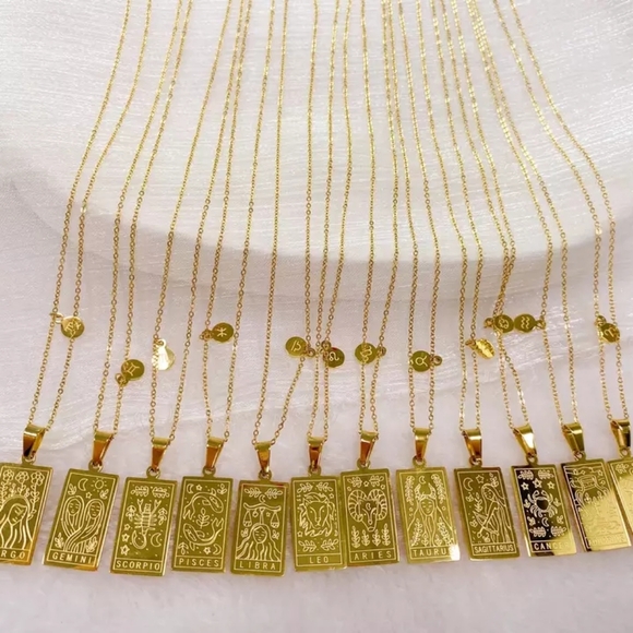 VIRGO ♍ - 18k Gold Plated Stainless Steel Zodiac Sign Tarot Card Necklace - Picture 10 of 14